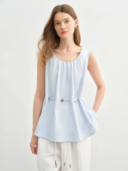 Women's Beaded Sleeveless Blue Cotton Top