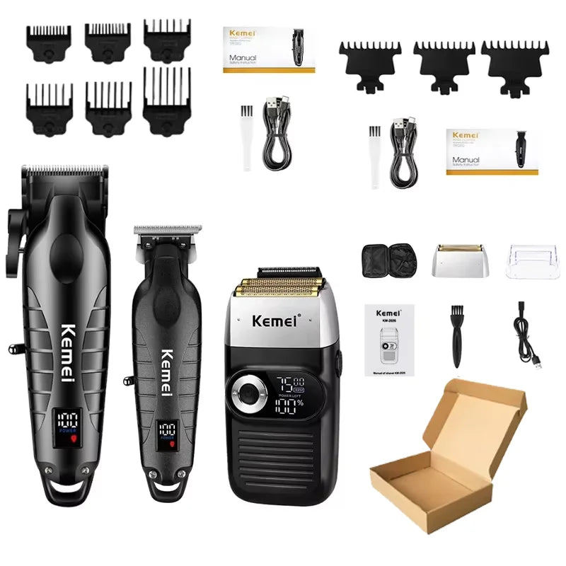 Kemei Professional Hair Clipper – LCD Display, Cordless Electric Trimmer