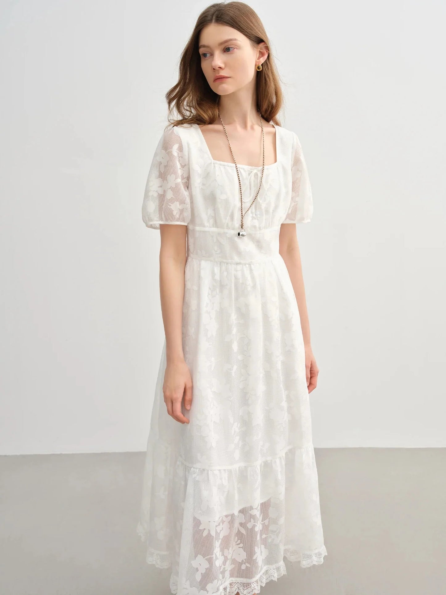Plus Size White Burnout Dress Elegant Square Neck Summer