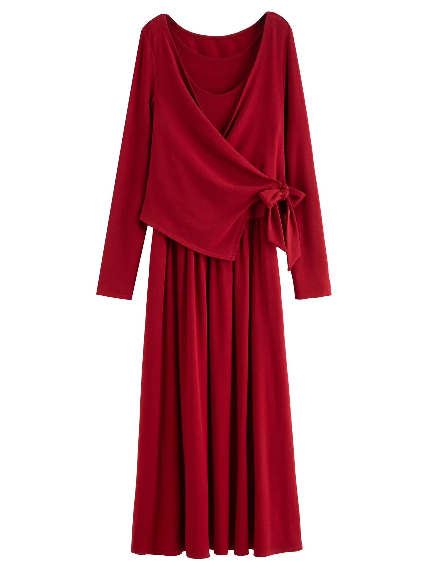 Women's Cardigan Red Tie-Front & Dress Set