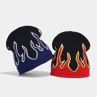 Flame Print Knit Beanie – Hip-Hop Style Winter Hat
