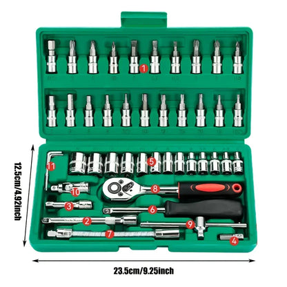46-Piece Mechanic Tool Kit | 1/4" Socket Set with Ratchet Wrench