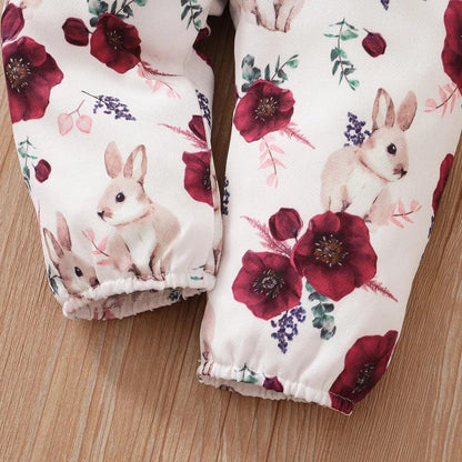 LUXBABY Gilfs 0-18 Months Red Long Sleeve Bodysuit + Flower Strap Pants 2PCS