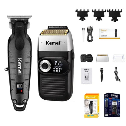 Kemei Professional Hair Clipper – LCD Display, Cordless Electric Trimmer