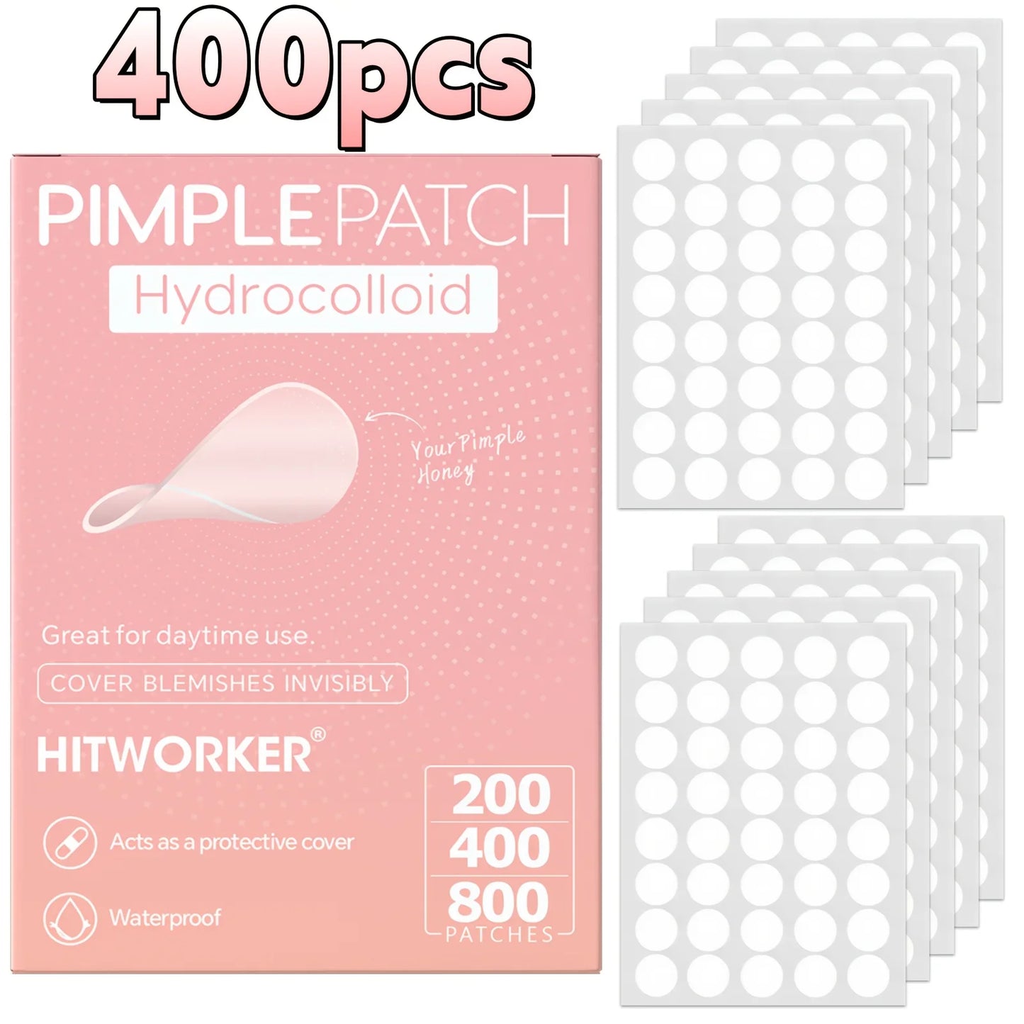 HITWORKER Hydrocolloid Acne Patches | Round Pimple Dots (200–800 pcs)