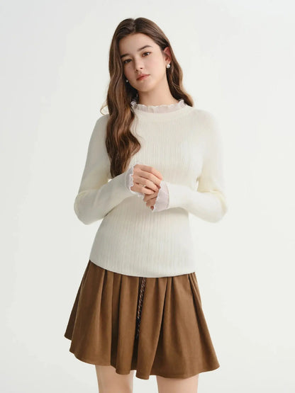 Chic Plus Size Lace Collar Knit Top - Winter Base Layer