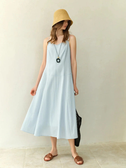 Plus Size French V-Neck Suspender Dress