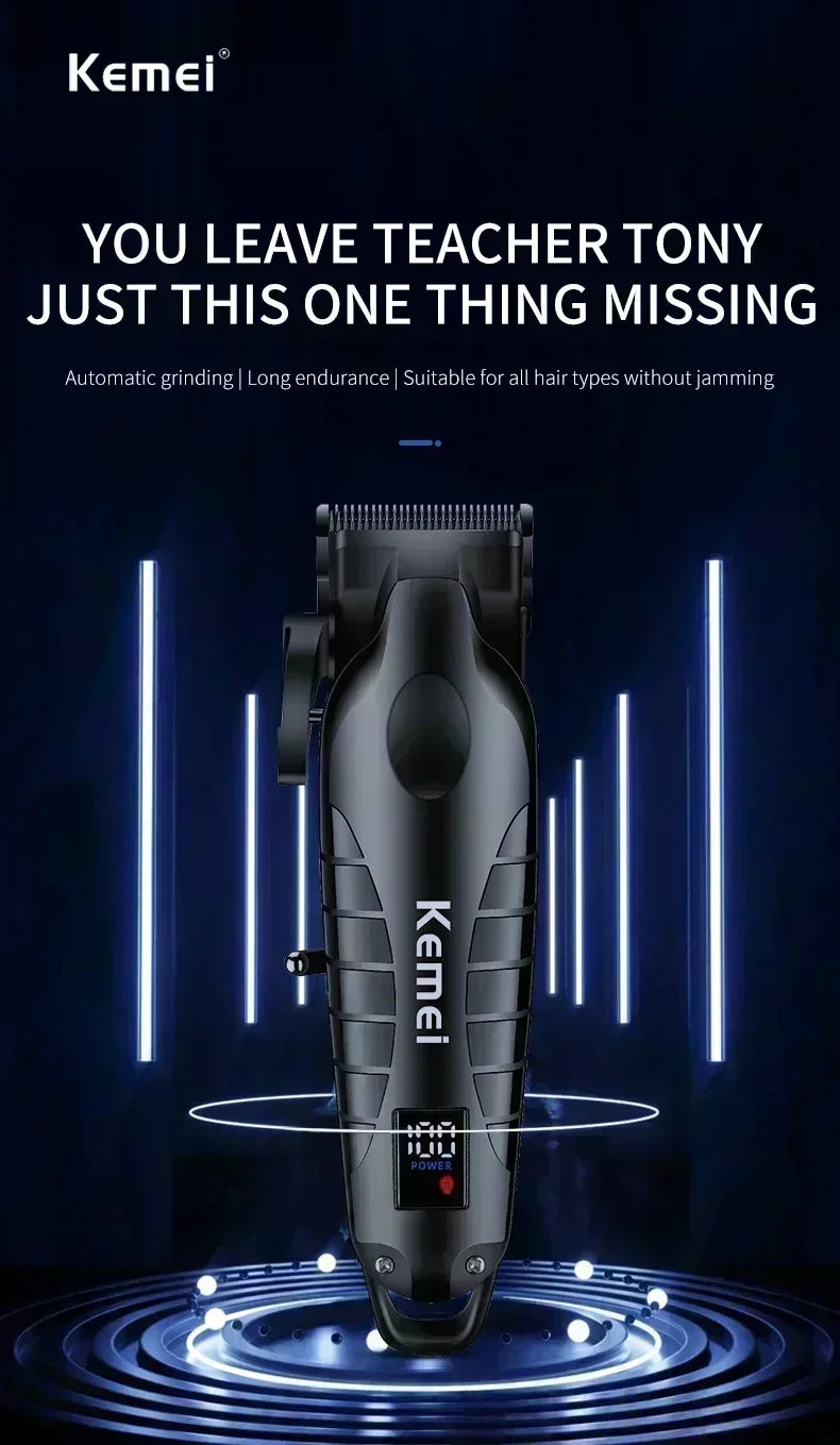 Kemei Professional Hair Clipper – LCD Display, Cordless Electric Trimmer
