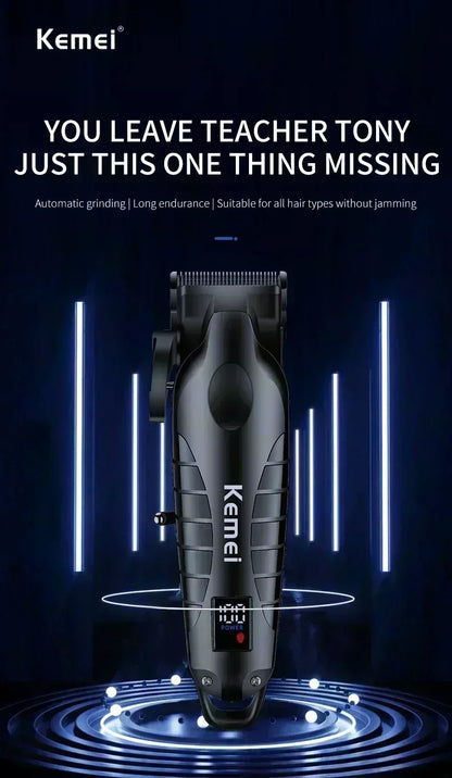 Kemei Professional Hair Clipper – LCD Display, Cordless Electric Trimmer