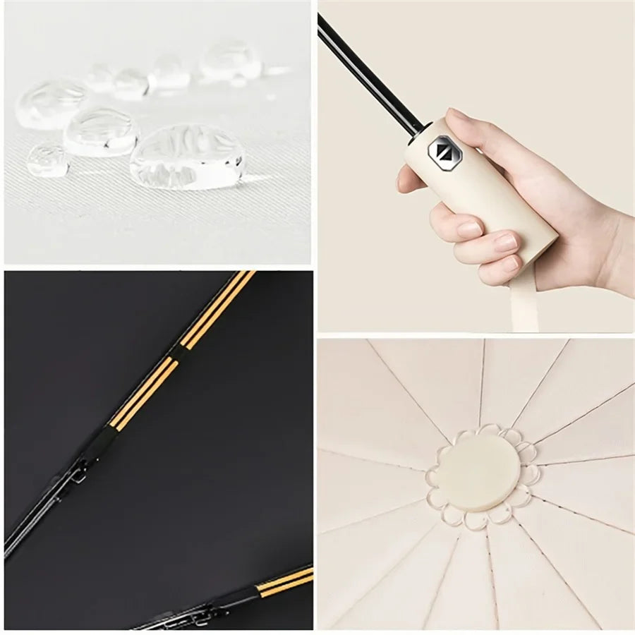 12-Bone Auto-Open Folding Umbrella – UV & Wind Resistant