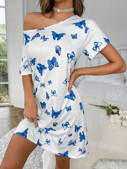 Butterfly Print Short Sleeve Nightgown