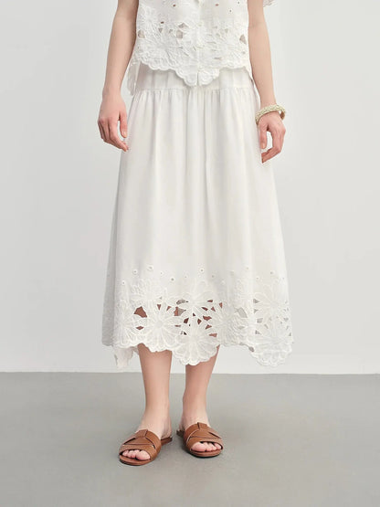 Plus-Size Elegant Cut-Out Embroidery Skirt and Blouse Set