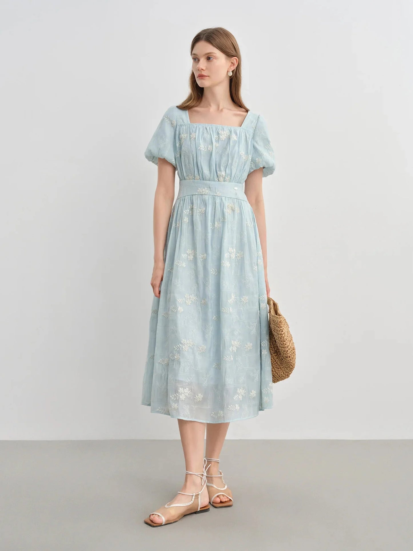 Floral Embroidered Square Neck Maxi Dress Summer