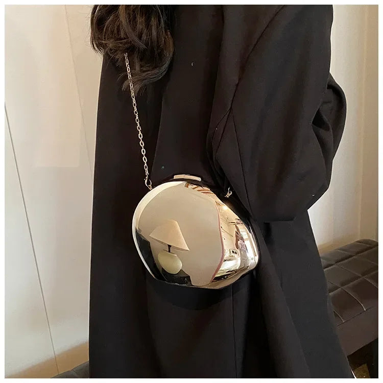 Designer Acrylic Shell Shape Clutch Bag | Gold Silver Women's Evening Party Bag (Cute Shiny Metal Shoulder & Crossbody Purse)