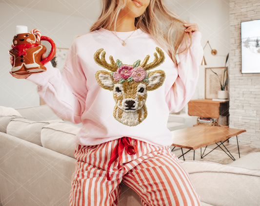 French Knot Reindeer- Completed Sweatshirt