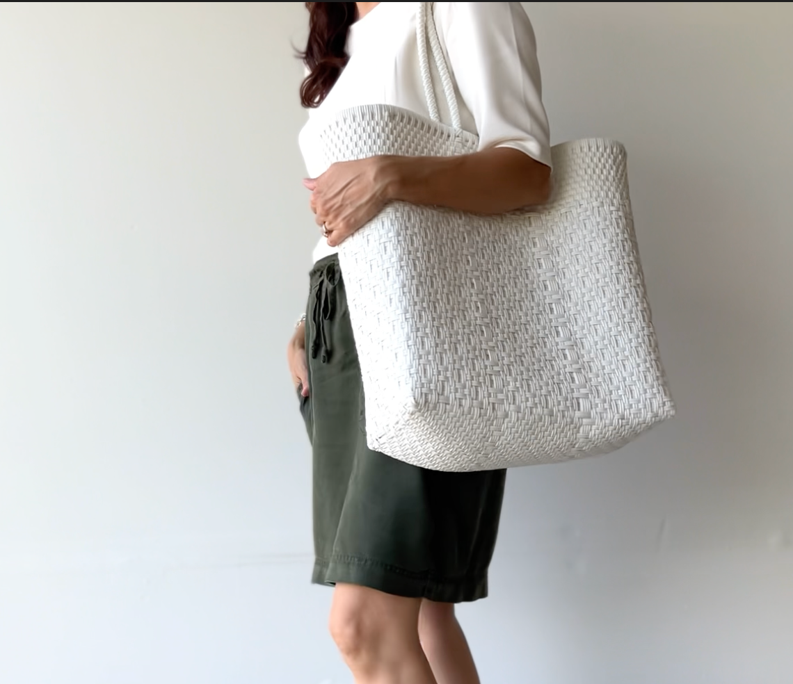 Authentic Mexican Handwoven White Tote Bag