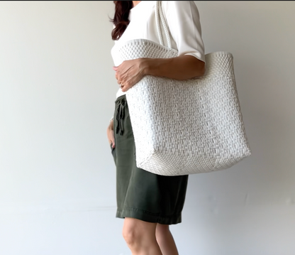 Authentic Mexican Handwoven White Tote Bag