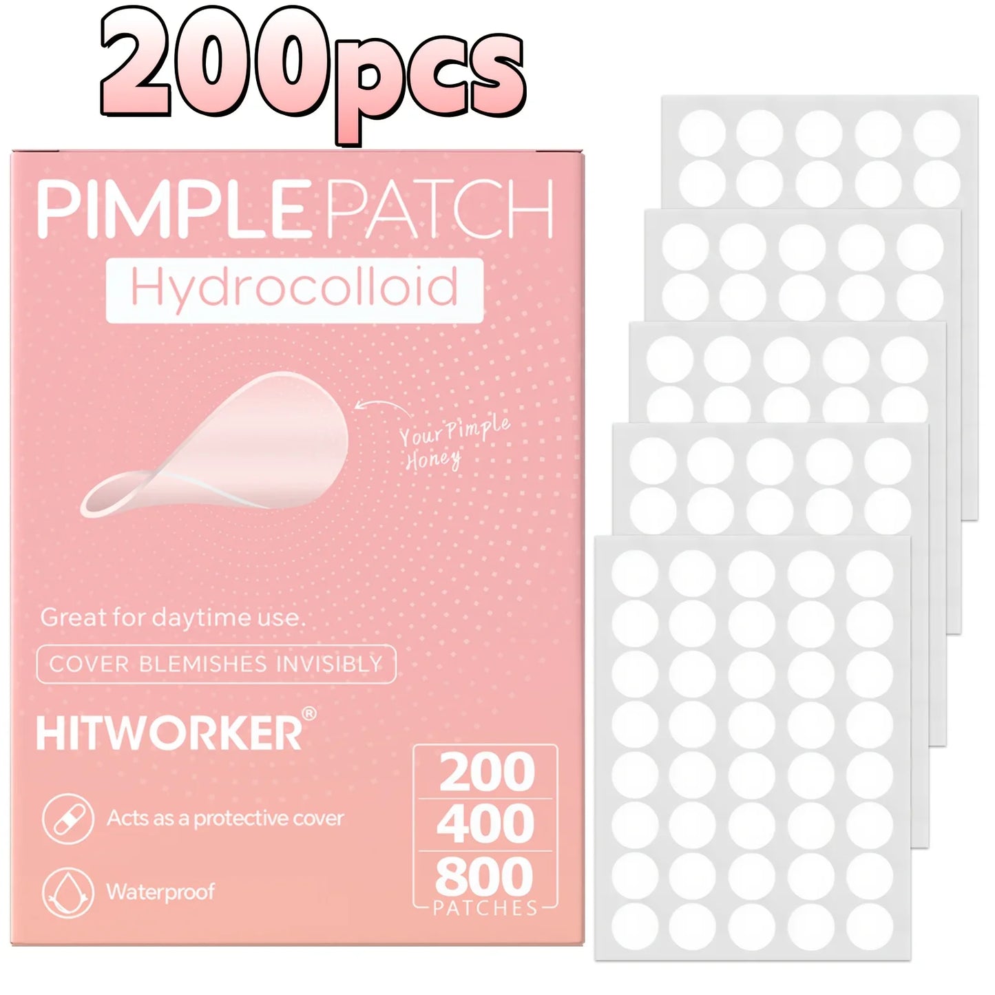 HITWORKER Hydrocolloid Acne Patches | Round Pimple Dots (200–800 pcs)