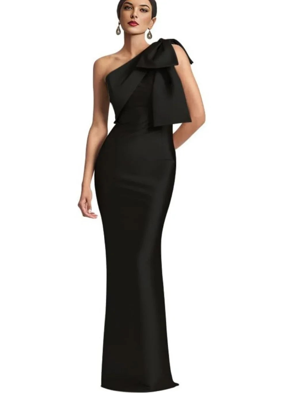 Satin Single Shoulder With Bow Bridal Formal Dress