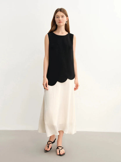 Color Block Fake Two-Piece Dress Chic Summer Design