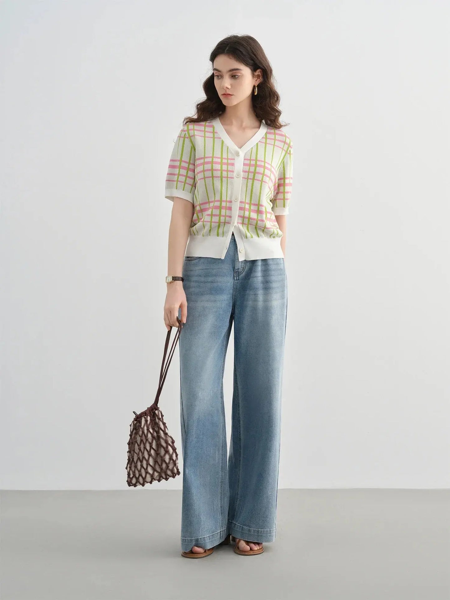 New Summer Plus Size Short-Sleeve Plaid Cardigan