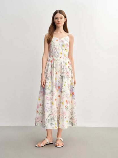 Floral Strappy Midi Dress Slimming Resort Style