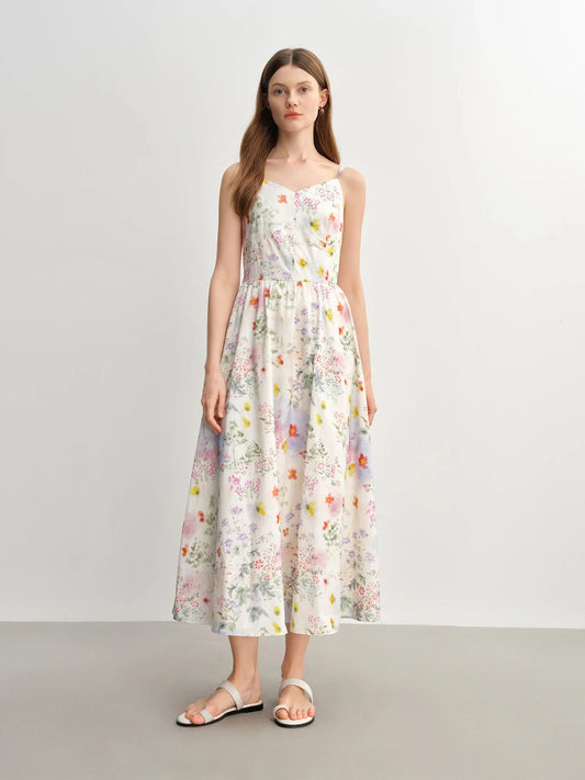 Floral Strappy Midi Dress Slimming Resort Style