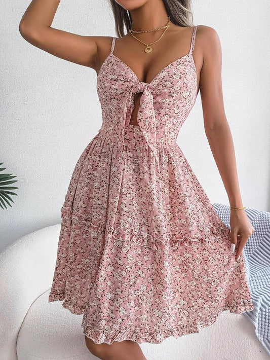 Women Summer Casual Floral Print Ruffles Chiffon A Line Dress Beach Style Clothing 2023