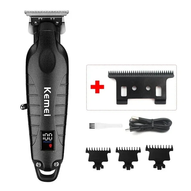 Kemei Professional Hair Clipper – LCD Display, Cordless Electric Trimmer