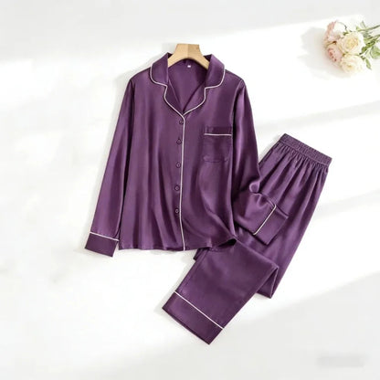 Mulberry Silk Pajama Set Plain Satin Long Pants