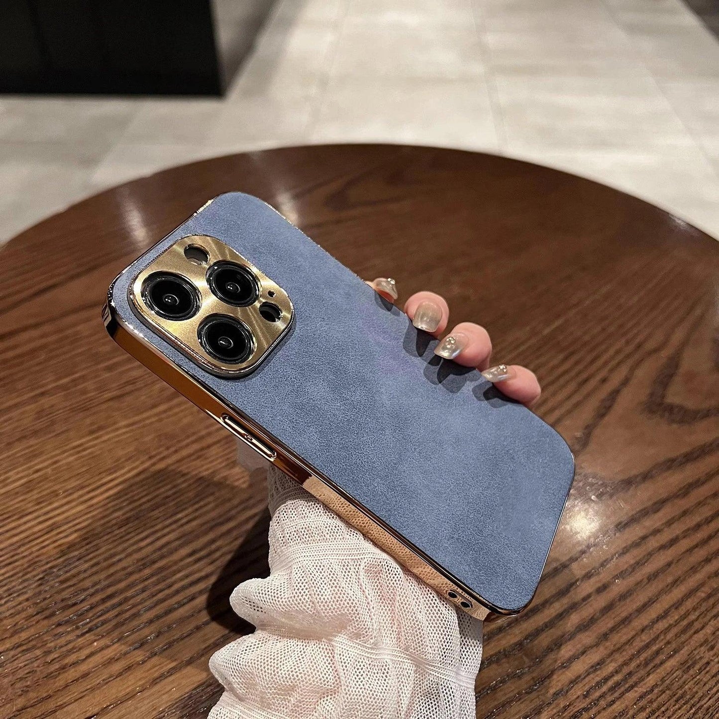 Sheepskin Phone Case For iPhone 15 11 13 12 14 16 Pro Max Plus Plating Bumper Turn Fur Lambskin Leather Metal Lens Phone Cover