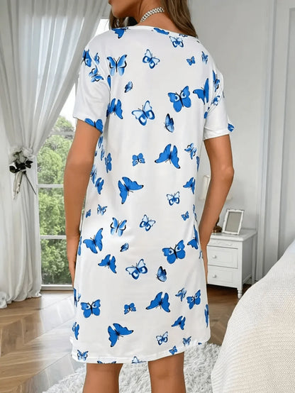 Butterfly Print Short Sleeve Nightgown