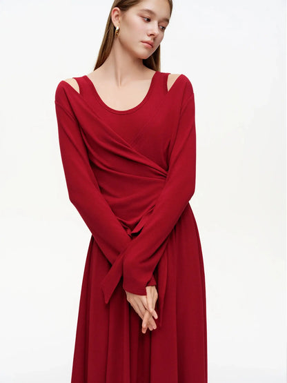 Women's Cardigan Red Tie-Front & Dress Set