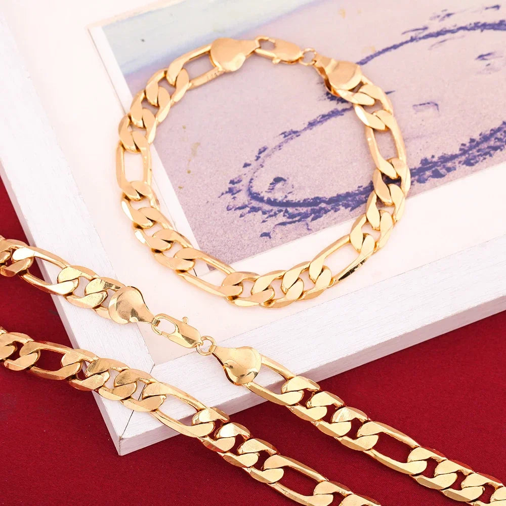 925 Sterling Silver & 18K Gold Bracelet & Necklace Set – 6mm Geometric