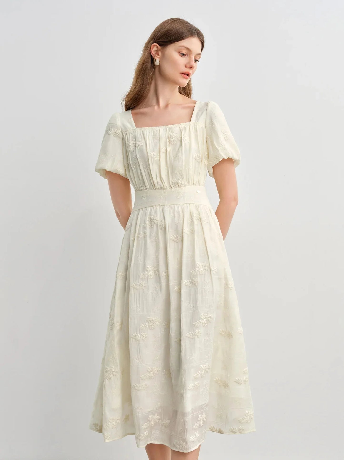 Floral Embroidered Square Neck Maxi Dress Summer
