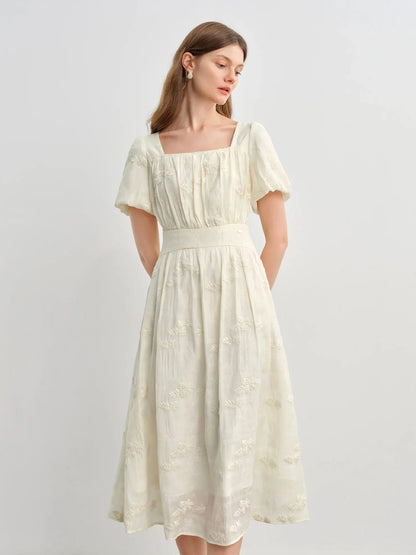 Floral Embroidered Square Neck Maxi Dress Summer