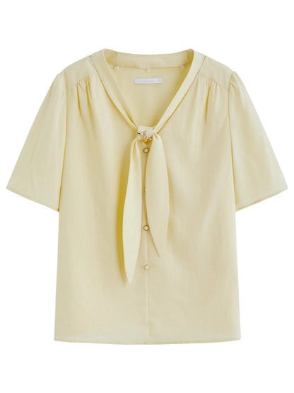 Detachable Tie Blouse Minimalist Summer Office Wear