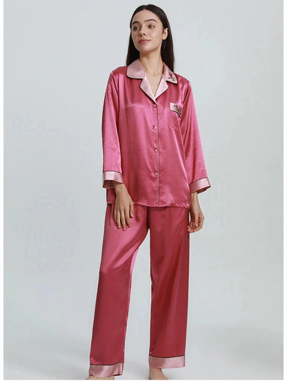 Luxury Embroidery Mulberry Silk Pajama Set
