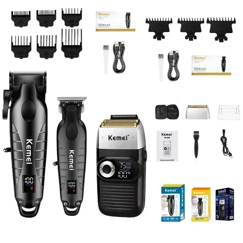 Kemei Professional Hair Clipper – LCD Display, Cordless Electric Trimmer