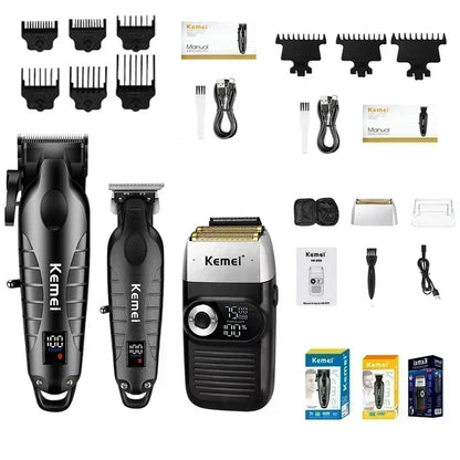 Kemei Professional Hair Clipper – LCD Display, Cordless Electric Trimmer