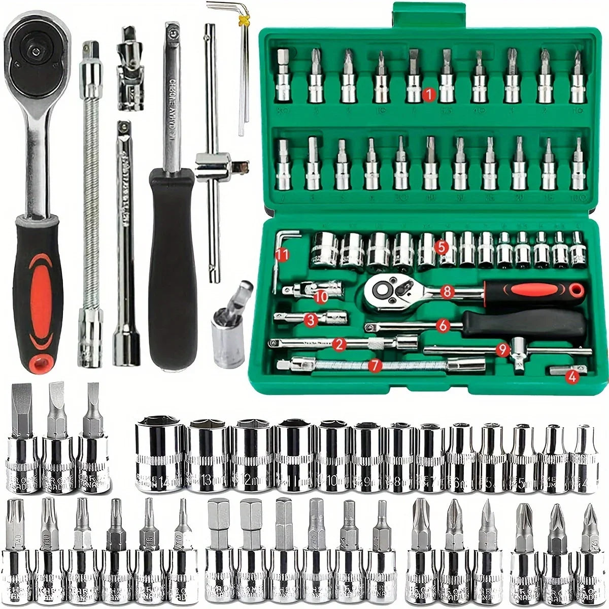 46-Piece Mechanic Tool Kit | 1/4" Socket Set with Ratchet Wrench