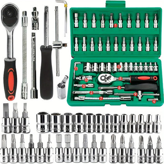 46-Piece Mechanic Tool Kit | 1/4" Socket Set with Ratchet Wrench