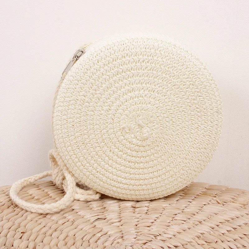 Summer Woven Straw Crossbody Bag for Women | Fashion Round Handmade Rattan Beach Small Handbag (Travel Female Shoulder Bag)