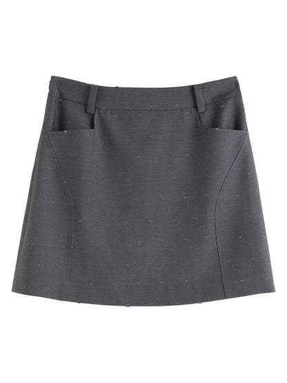 Plus Size High Waist Gray Skirt Elegant Spring Workwear