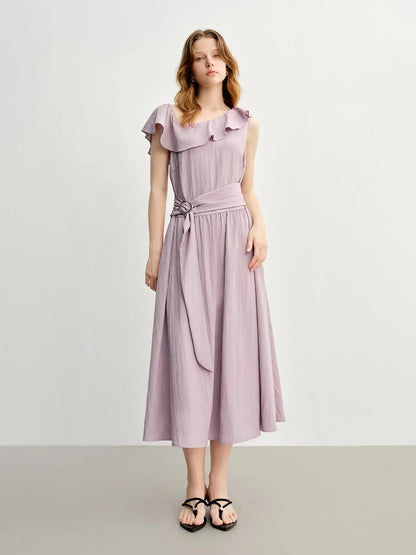 Lavender Ruffled Off-Shoulder Long Dress
