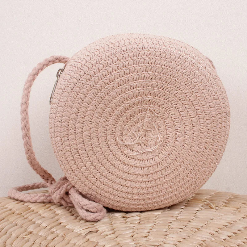 Summer Woven Straw Crossbody Bag for Women | Fashion Round Handmade Rattan Beach Small Handbag (Travel Female Shoulder Bag)