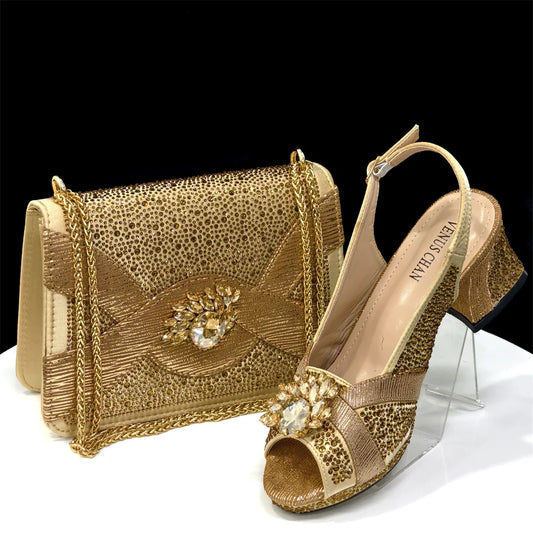 Elegant Women's Peep-Toe Heels and Matching Bag Set EDS40