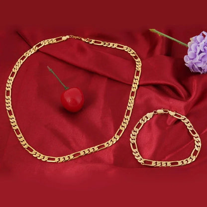 925 Sterling Silver & 18K Gold Bracelet & Necklace Set – 6mm Geometric