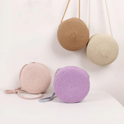 Summer Woven Straw Crossbody Bag for Women | Fashion Round Handmade Rattan Beach Small Handbag (Travel Female Shoulder Bag)