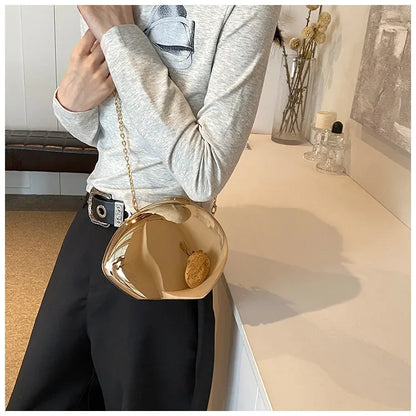 Designer Acrylic Shell Shape Clutch Bag | Gold Silver Women's Evening Party Bag (Cute Shiny Metal Shoulder & Crossbody Purse)